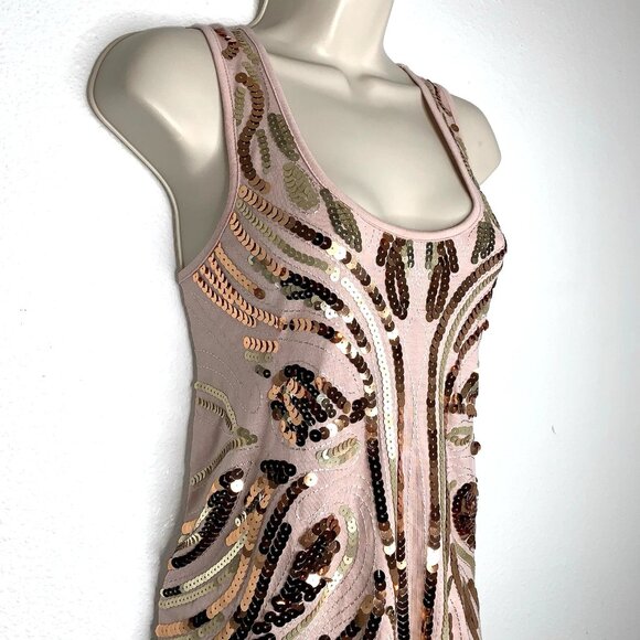 Almost Famous COPPER ROSE GOLD SEQUIN Racerback TANK TOP L Ganguro Coquette Y2K - Picture 2 of 4
